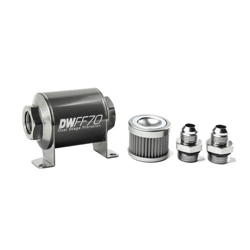 DeatschWerks 8-03-070-010K-8 - DWK8-03-070-010K-8 - DeatschWerks Stainless Steel 8AN 10 Micron Universal Inline Fuel Filter Housing Kit (70mm) - Shipped in Europe - Tuningsupply.com