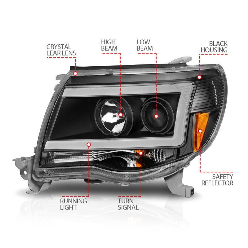 ANZO 111517 - ANZ111517 - ANZO 05-09 Toyota Tacoma Projector Light Bar Style Headlights w/ C Light Bar - Shipped in Europe - Tuningsupply.com