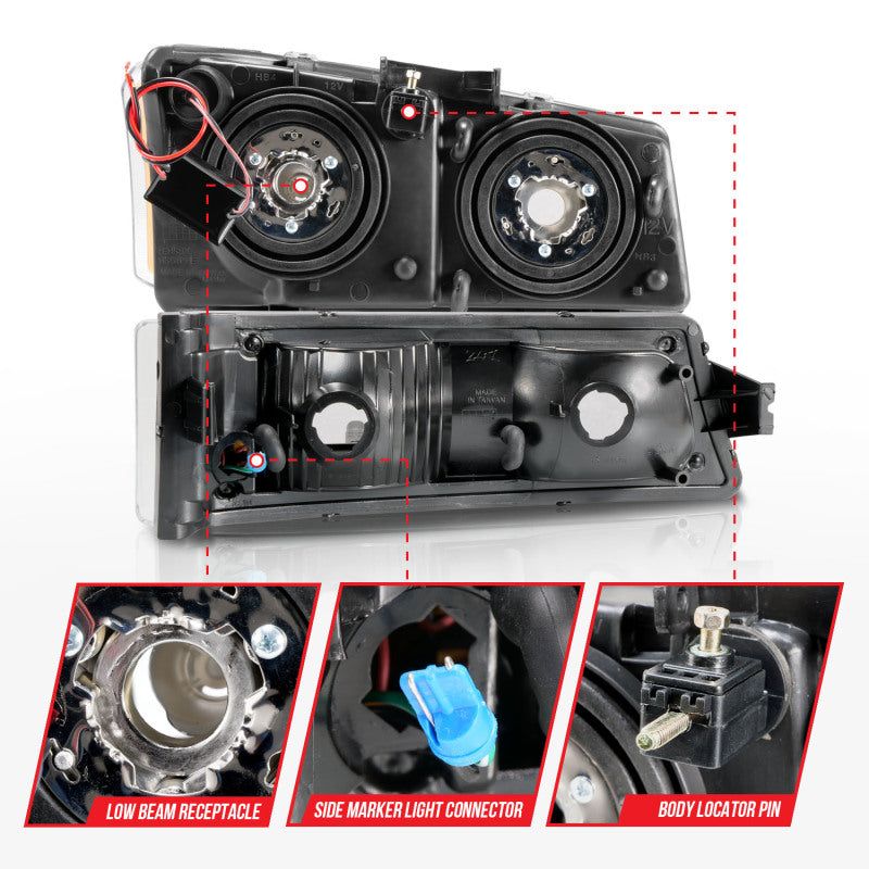 ANZO 111501 - ANZ111501 - ANZO 2003-2006 Chevrolet Silverado 1500 Crystal Headlights w/ Light Bar Black Housing - Shipped in Europe - Tuningsupply.com