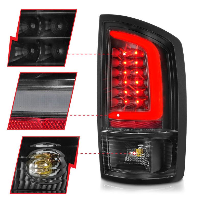 ANZO 311368 - ANZ311368 - ANZO 2002-2006 Dodge Ram 1500 LED Tail Lights w/ Light Bar Black Housing Clear Lens - Shipped in Europe - Tuningsupply.com