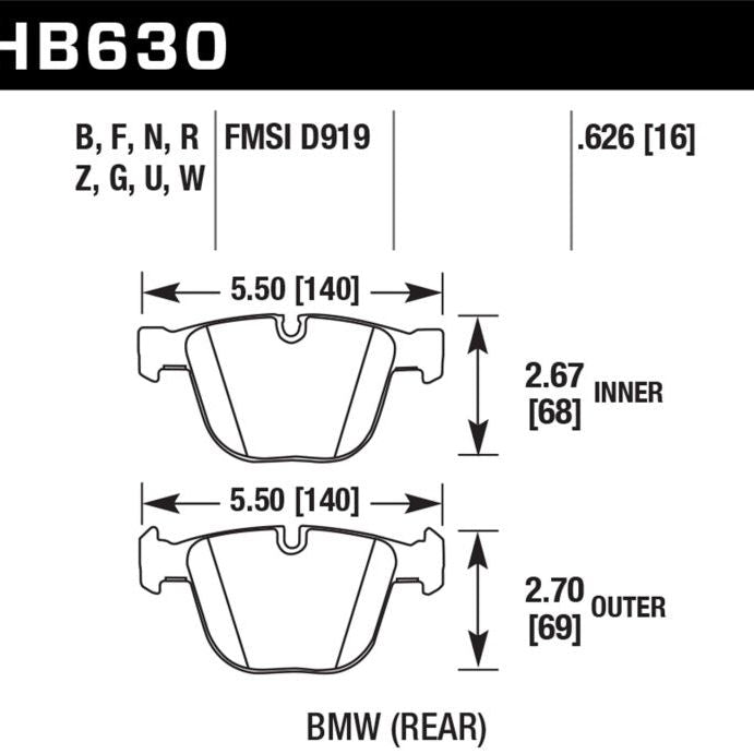 Hawk Performance KHB630W.626 - HAWKHB630W.626 - Hawk 04-10 BMW 535i/545i/550i / 04-10 645Ci/650i /02-09 745i/745Li/750 DTC-30 Race Rear Brake Pads - Shipped in Europe - Tuningsupply.com