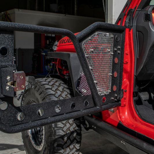 DV8 Offroad RDJL-01F - DVERDJL-01F - DV8 Offroad Jeep 18+ Wrangler JL / 20+ Gladiator JT Front Rock Doors w/ Perforated Aluminum Mesh - Shipped in Europe - Tuningsupply.com