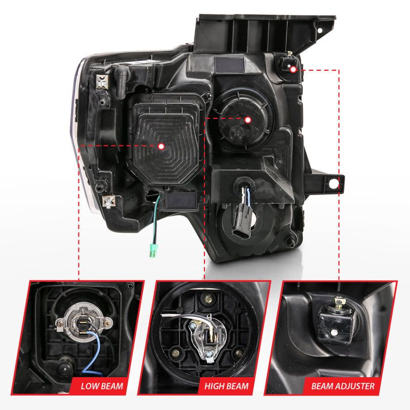 ANZO 111443 - ANZ111443 - ANZO 2009-2014 Ford F-150 Projector Light Bar H.L Black Amber - Shipped in Europe - Tuningsupply.com