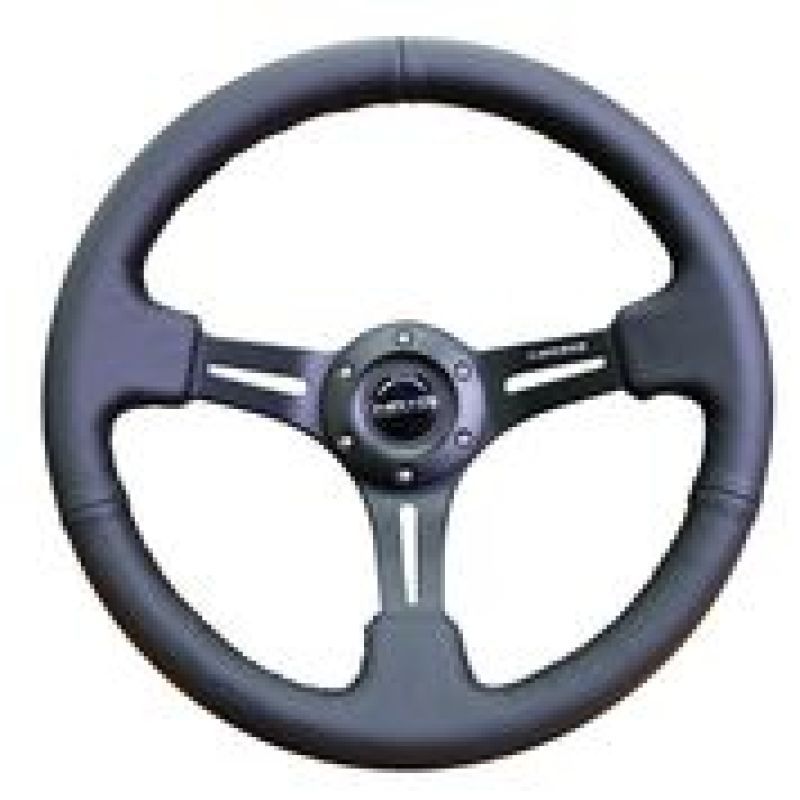 NRG RST-018R - NRGRST-018R - NRG Reinforced Steering Wheel (350mm / 3in. Deep) Black Leather w/ Black Stitching - Shipped in Europe - Tuningsupply.com
