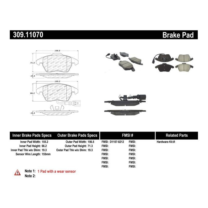Stoptech 309.11070 - STO309.11070 - StopTech Performance 06-10 Audi A3 / 08-10 Audi TT / 06-09 VW GTI / 05-10 Jetta Front Brake Pads - Shipped in Europe - Tuningsupply.com