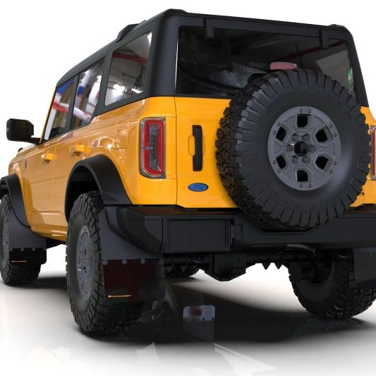 Rally Armor MF85-RR-ST-MBK - RALMF85-RR-ST-MBK - Rally Armor 21-25 Ford Bronco (Steel Bmpr + RR - NO Rptr/Sprt) Blk Mud Flap w/Met. Blk Logo - Shipped in Europe - Tuningsupply.com