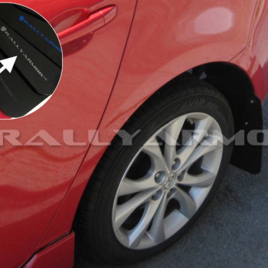 Rally Armor MF17-UR-BLK/SIL - RALMF17-UR-BLK/SIL - Rally Armor 10-13 Mazda3/Speed3 (Hatch/Sedan) Black UR Mud Flap w/Silver Logo - Shipped in Europe - Tuningsupply.com