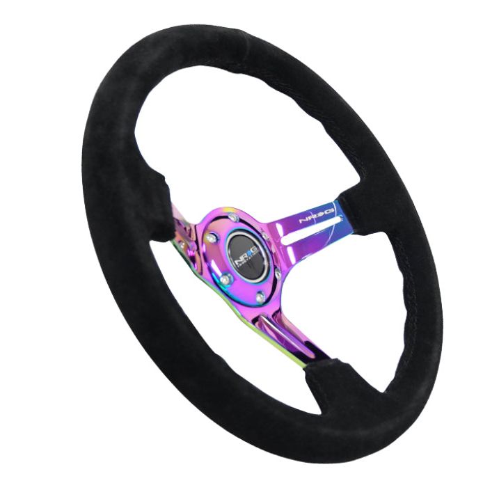 NRG RST-018S-MCBS - NRGRST-018S-MCBS - NRG Reinforced Steering Wheel (350mm / 3in. Deep) Blk Suede/Blk Stitch w/Neochrome Slits - Shipped in Europe - Tuningsupply.com