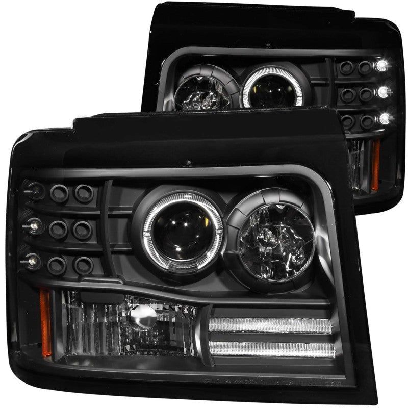 ANZO 111184 - ANZ111184 - ANZO 1992-1996 Ford F-150 Projector Headlights w/ Halo Black w/ Side Markers and Parking Lights - Shipped in Europe - Tuningsupply.com