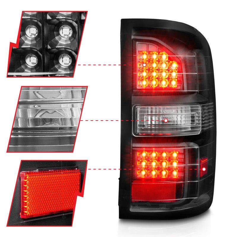 ANZO 311397 - ANZ311397 - ANZO 2014-2018 GMC Sierra LED Tail Lights Black Housing Clear Lens - Shipped in Europe - Tuningsupply.com