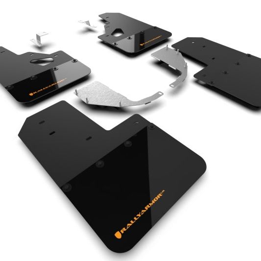 Rally Armor MF85-RR-ST-COR - RALMF85-RR-ST-COR - Rally Armor 21-25 Ford Bronco (Steel Bmpr + RR- NO Rptr/Sprt) Blk Mud Flap w/Cy Orange Logo - Shipped in Europe - Tuningsupply.com