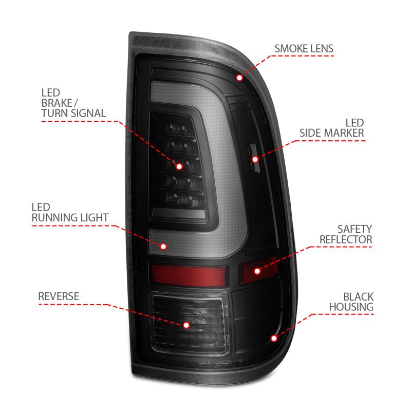 ANZO 311379 - ANZ311379 - ANZO 2008-2016 Ford F-250 LED Tail w/ Lights Bar Black Housing Smoke Lens - Shipped in Europe - Tuningsupply.com