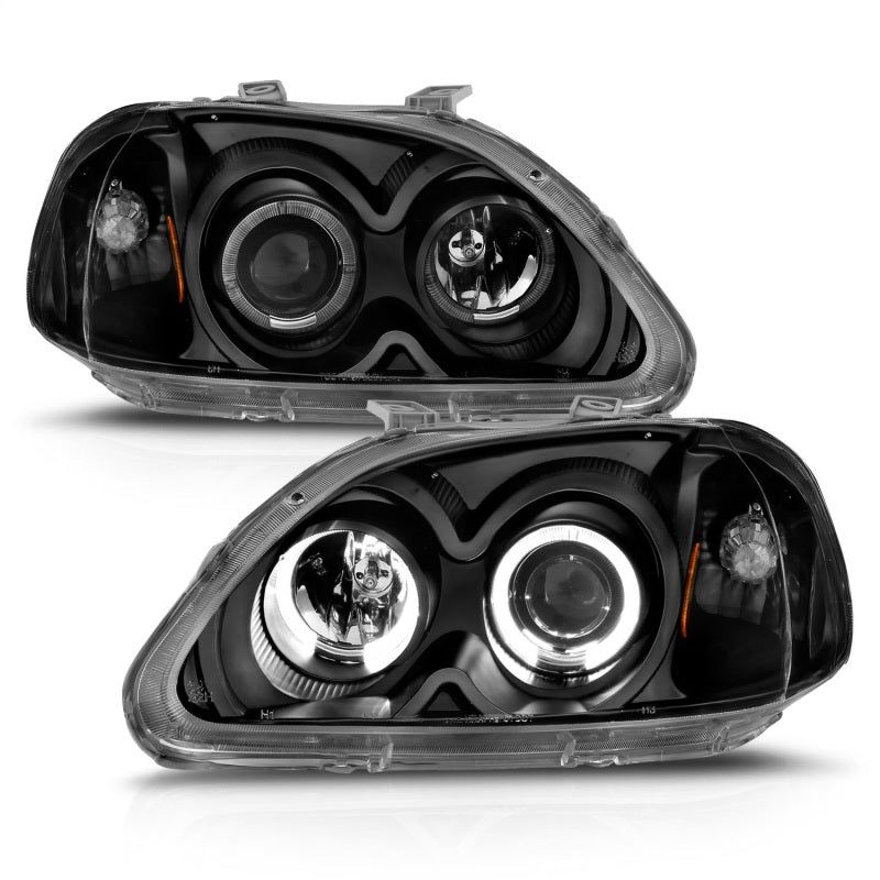 ANZO 121068 - ANZ121068 - ANZO 1996-1998 Honda Civic Projector Headlights w/ Halo Black - Shipped in Europe - Tuningsupply.com