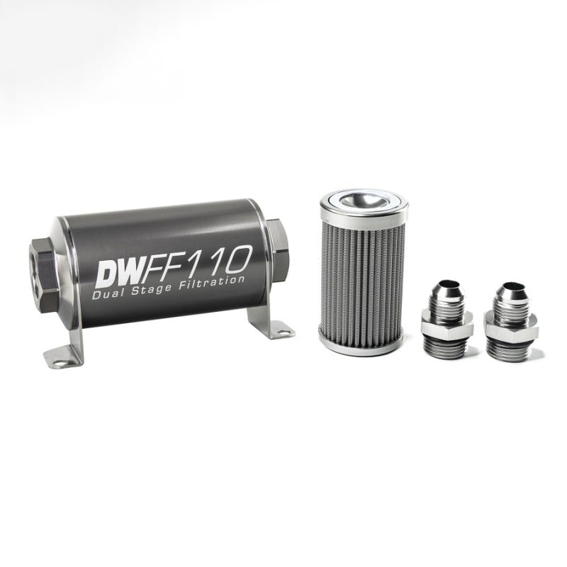 DeatschWerks 8-03-110-100K-8 - DWK8-03-110-100K-8 - DeatschWerks Stainless Steel 8AN 100 Micron Universal Inline Fuel Filter Housing Kit (110mm) - Shipped in Europe - Tuningsupply.com