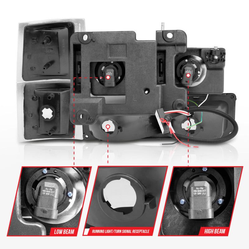 ANZO 111507 - ANZ111507 - ANZO 88-98 Chevrolet C1500 Crystal Headlights Black Housing w/ Signal and Side Marker Lights - Shipped in Europe - Tuningsupply.com
