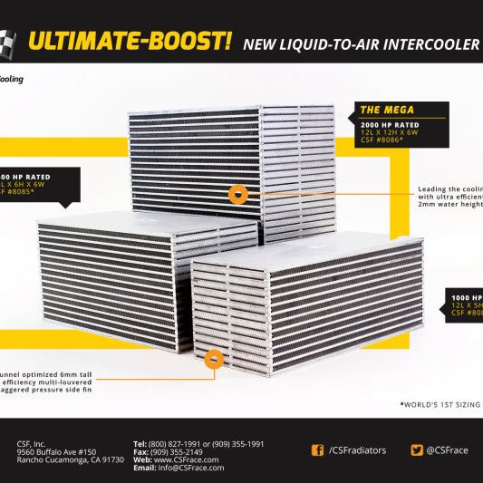 CSF 8085 - CSF8085 - CSF Water/Air Bar & Plate Intercooler Core - 12in L x 6in H x 6in W - Shipped in Europe - Tuningsupply.com