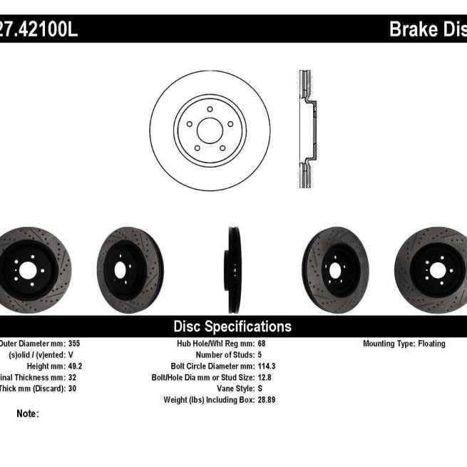 Stoptech 127.42100L - STO127.42100L - StopTech Infiniti G37 / Nissan 370Z SportStop Slotted & Drilled Front Left Rotor - Shipped in Europe - Tuningsupply.com