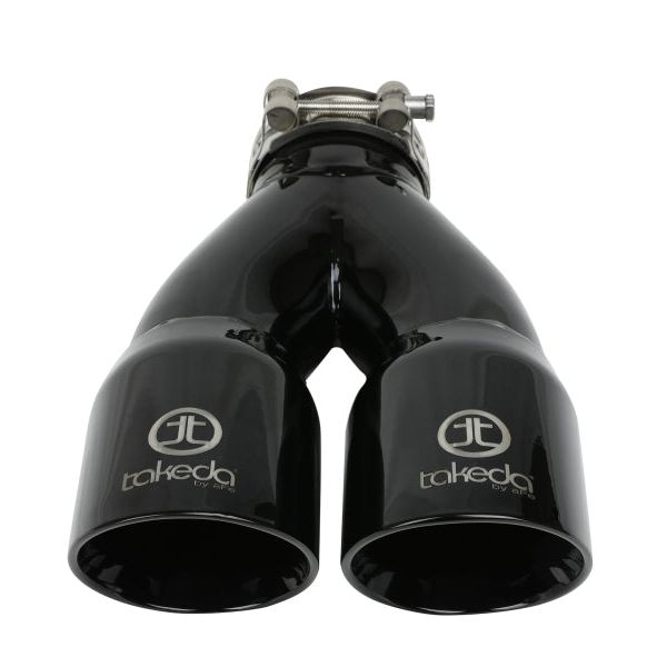 aFe 49T25364-B10 - AFE49T25364-B10 - aFe Takeda 2.5in 304 Stainless Steel Clamp-on Exhaust Tip 2.5in Inlet 3in Dual Outlet - Black - Shipped in Europe - Tuningsupply.com