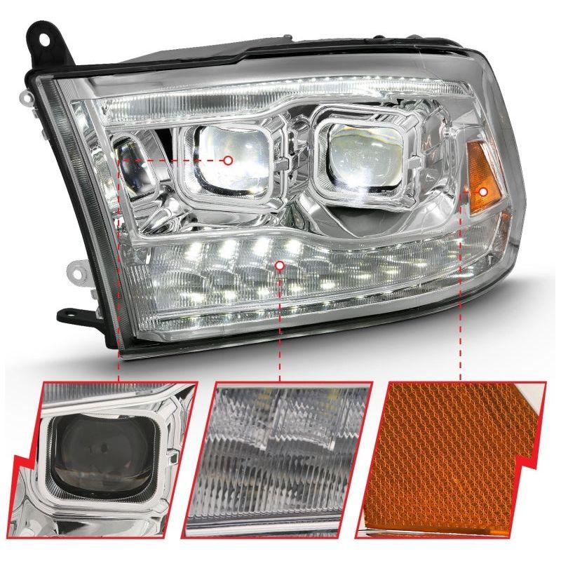ANZO 111465 - ANZ111465 - ANZO 2009-2018 Dodge Ram 1500 Led Projector Plank Style Switchback H.L Halo Chrome Amber (OE Style) - Shipped in Europe - Tuningsupply.com