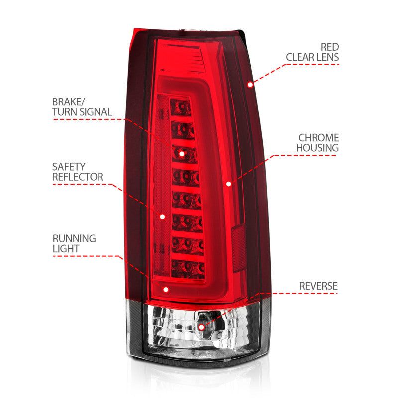 ANZO 311346 - ANZ311346 - ANZO 1999-2000 Cadillac Escalade LED Taillights Chrome Housing Red/Clear Lens Pair - Shipped in Europe - Tuningsupply.com