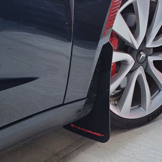 Rally Armor MF62-UR-BLK/BL - RALMF62-UR-BLK/BL - Rally Armor 17-23 Tesla Model 3 Black UR Mud Flap w/Blue Logo - Shipped in Europe - Tuningsupply.com