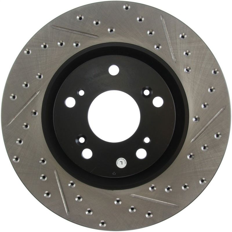 Stoptech 127.40057L - STO127.40057L - StopTech 02-06 Acura RSX Type S / 06-09 Honda Civic Si Slotted & Drilled Left Front Rotor - Shipped in Europe - Tuningsupply.com