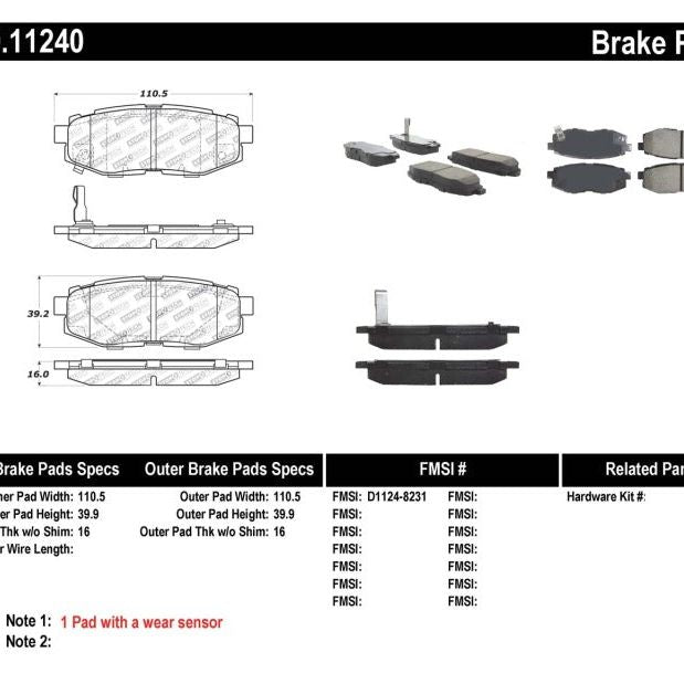Stoptech 309.11240 - STO309.11240 - StopTech Performance 06-10 Subaru Legacy Sedan/Outback/13 BRZ / 13 Scion FR-S Rear Brake Pads - Shipped in Europe - Tuningsupply.com