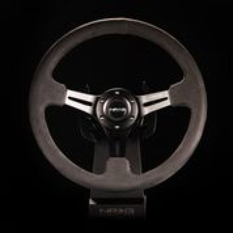 NRG RST-018SA - NRGRST-018SA - NRG Reinforced Steering Wheel (350mm / 3in. Deep) Black Leather w/ Alcantara Stitching - Shipped in Europe - Tuningsupply.com