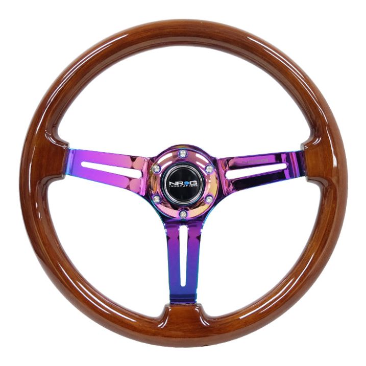NRG RST-018BR-MC - NRGRST-018BR-MC - NRG Reinforced Steering Wheel (350mm / 3in. Deep) Brown Wood w/Blk Matte Spoke/Neochrome Center Mark - Shipped in Europe - Tuningsupply.com
