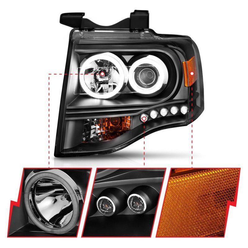 ANZO 111113 - ANZ111113 - ANZO 2007-2014 Ford Expedition Projector Headlights w/ Halo Black - Shipped in Europe - Tuningsupply.com