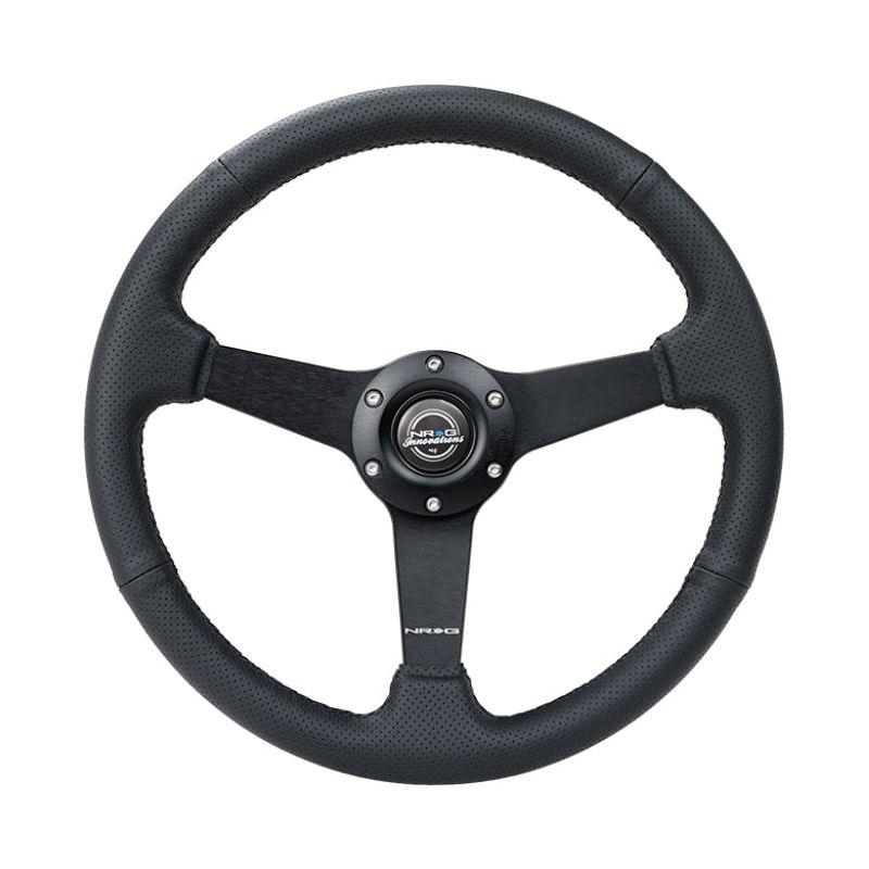 NRG RST-037MB-PR - NRGRST-037MB-PR - NRG Sport Steering Wheel (350mm / 1.5in Deep) Black Leather Black Stitch w/Matte Black Solid Spokes - Shipped in Europe - Tuningsupply.com