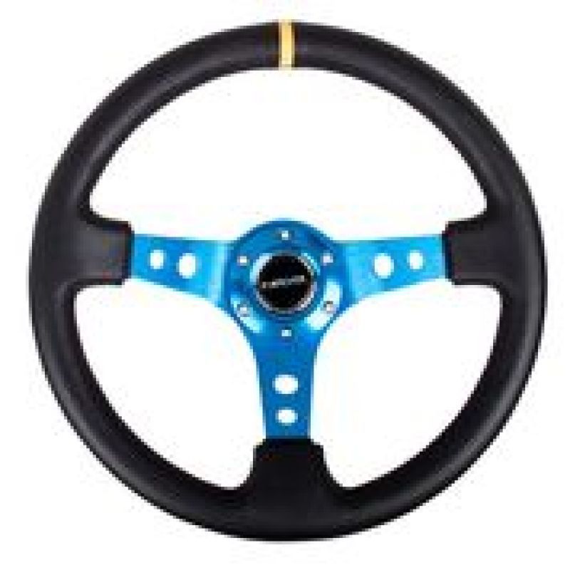 NRG RST-006BL - NRGRST-006BL - NRG Reinforced Steering Wheel (350mm / 3in. Deep) Blk Leather w/Blue Circle Cutout Spokes - Shipped in Europe - Tuningsupply.com