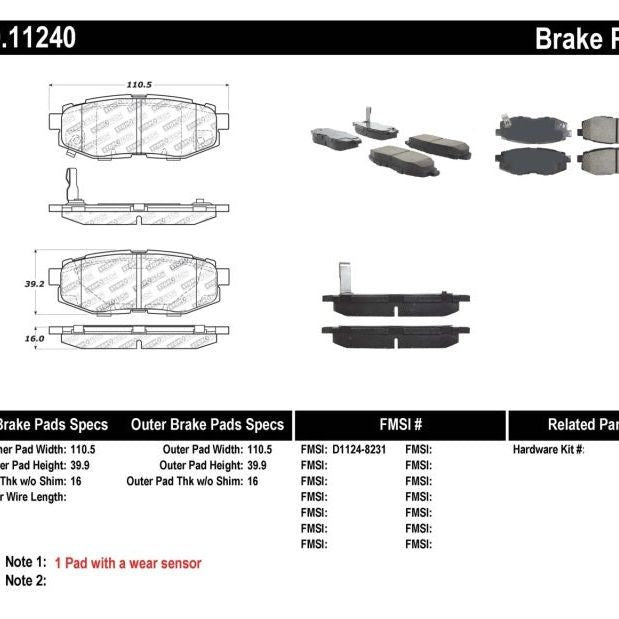 Stoptech 309.11240 - STO309.11240 - StopTech Performance 06-10 Subaru Legacy Sedan/Outback/13 BRZ / 13 Scion FR-S Rear Brake Pads - Shipped in Europe - Tuningsupply.com
