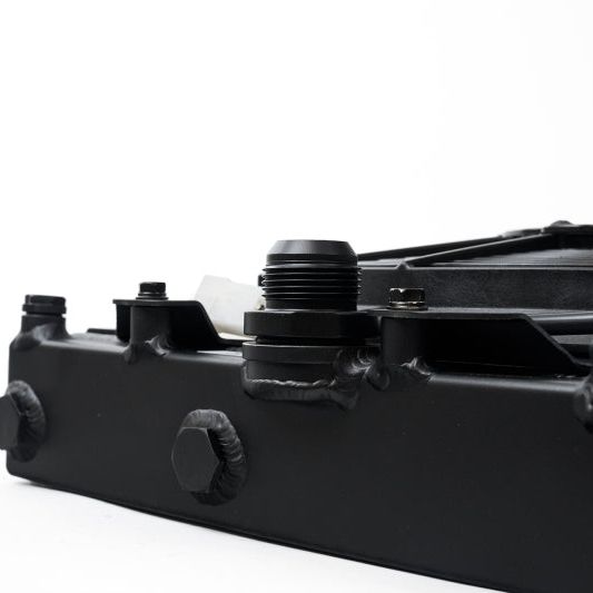 CSF 2858XB - CSF2858XB - CSF Universal Half Radiator w/-16AN & Slip-On Fittings/12in SPAL Fan & Shroud - Black Finish - Shipped in Europe - Tuningsupply.com