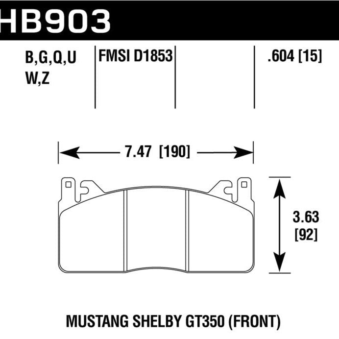 Hawk Performance KHB903N.604 - HAWKHB903N.604 - Hawk 15-017 Ford Mustang Shelby GT350/GT350R HP+ Front Brake Pads - Shipped in Europe - Tuningsupply.com