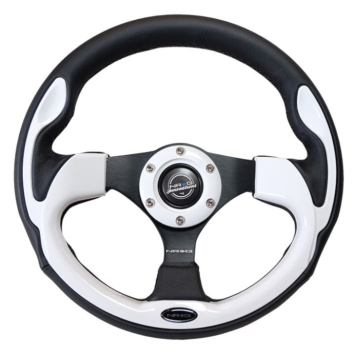 NRG RST-001WT - NRGRST-001WT - NRG Reinforced Steering Wheel (320mm) Blk w/White Trim & 4mm 3-Spoke - Shipped in Europe - Tuningsupply.com