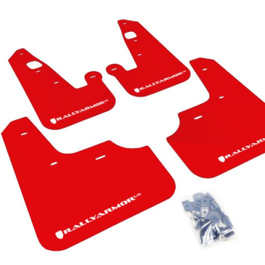 Rally Armor MF8-UR-RD/WH - RALMF8-UR-RD/WH - Rally Armor 07-17 Mitsubishi Lancer Red UR Mud Flap w/ White Logo - Shipped in Europe - Tuningsupply.com