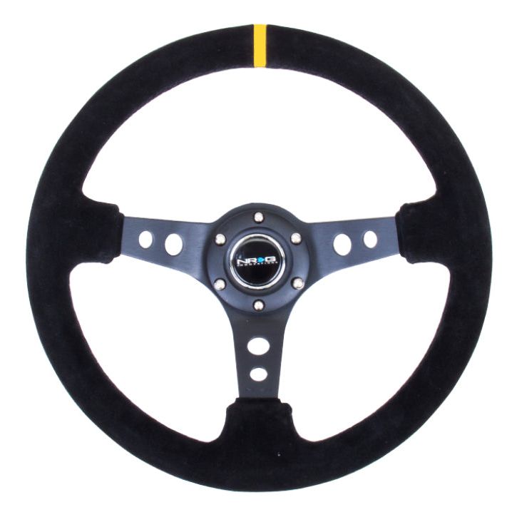 NRG RST-006S-Y - NRGRST-006S-Y - NRG Reinforced Steering Wheel (350mm / 3in. Deep) Blk Suede w/Circle Cut Spokes & Single Yellow CM - Shipped in Europe - Tuningsupply.com