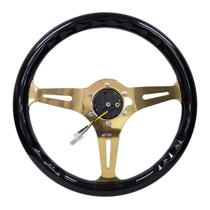 NRG ST-015CG-BK - NRGST-015CG-BK - NRG Classic Wood Grain Steering Wheel (350mm) Black Grip w/Chrome Gold 3-Spoke Center - Shipped in Europe - Tuningsupply.com