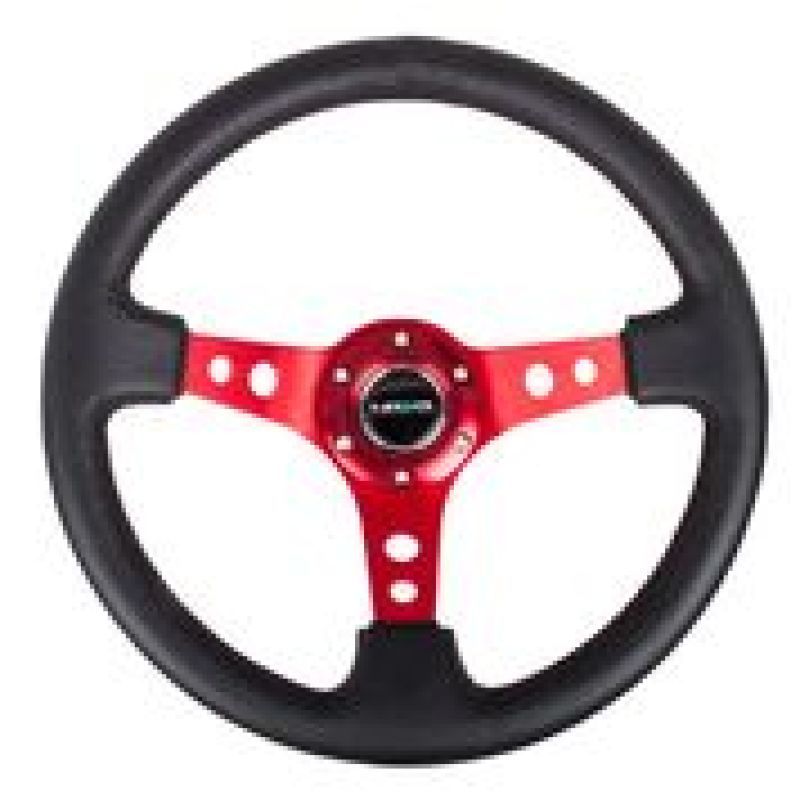 NRG RST-006RD - NRGRST-006RD - NRG Reinforced Steering Wheel (350mm / 3in. Deep) Blk Leather w/Red Circle Cutout Spokes - Shipped in Europe - Tuningsupply.com