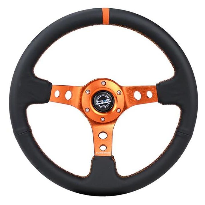 NRG RST-006OR - NRGRST-006OR - NRG Reinforce Steering Wheel (350mm / 3in. Deep) Blk Leather, Orange Center Mark w/ Orange Stitching - Shipped in Europe - Tuningsupply.com