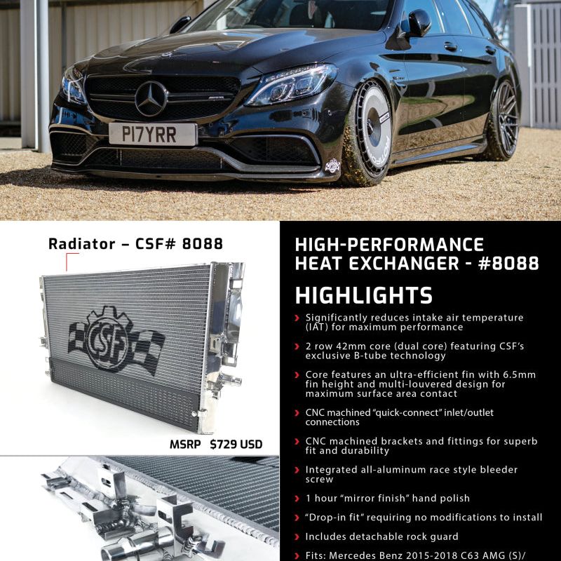 CSF 8088 - CSF8088 - CSF 2015+ Mercedes Benz C63 AMG (W205) Front Mount Heat Exchanger w/Rock Guard - Shipped in Europe - Tuningsupply.com