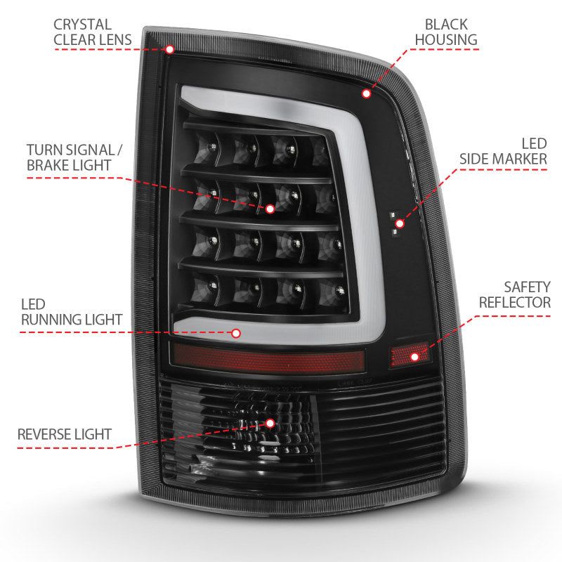 ANZO 311318 - ANZ311318 - ANZO 2009-2018 Dodge Ram 1500 LED Taillight Plank Style Black w/Clear Lens - Shipped in Europe - Tuningsupply.com