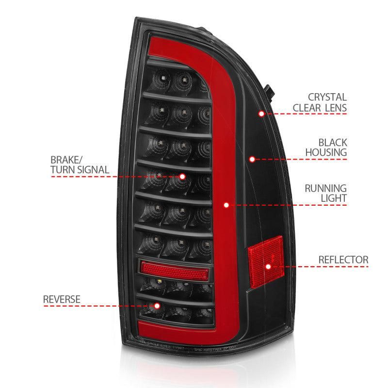 ANZO 311427 - ANZ311427 - ANZO 05-15 Toyota Tacoma Full LED Tail Lights w/Light Bar Sequential Black Housing Clear Lens - Shipped in Europe - Tuningsupply.com