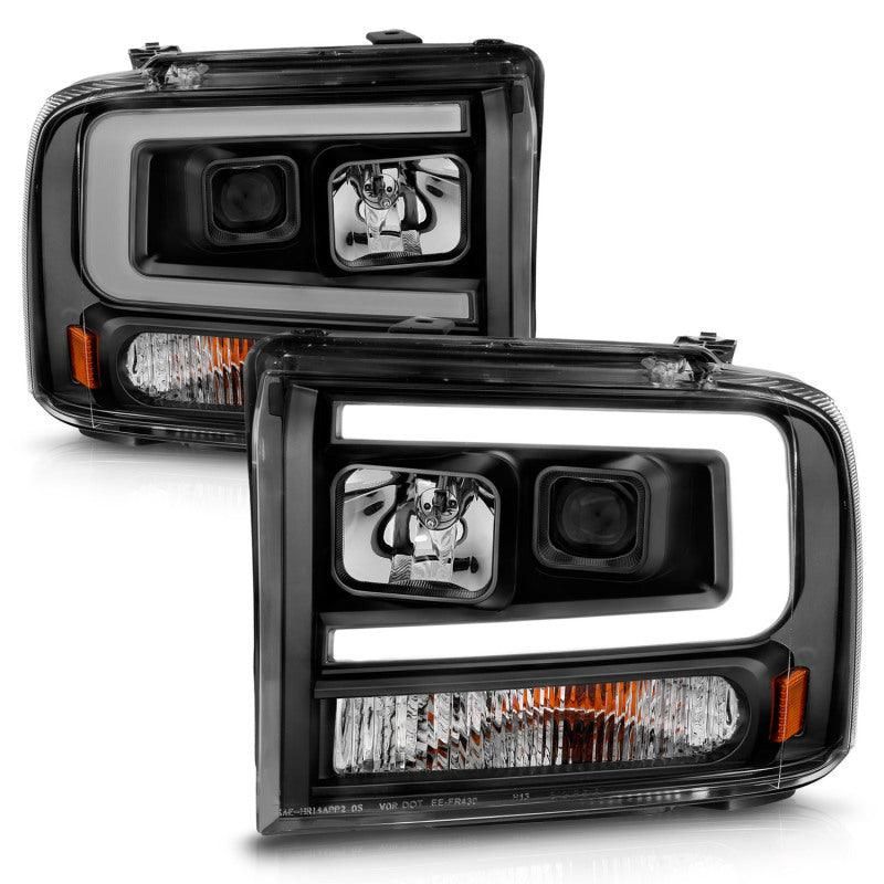 ANZO 111551 - ANZ111551 - ANZO 99-04 Ford F250/F350/F450/Excursion (excl 99) Projector Headlights - w/ Light Bar Black Housing - Shipped in Europe - Tuningsupply.com