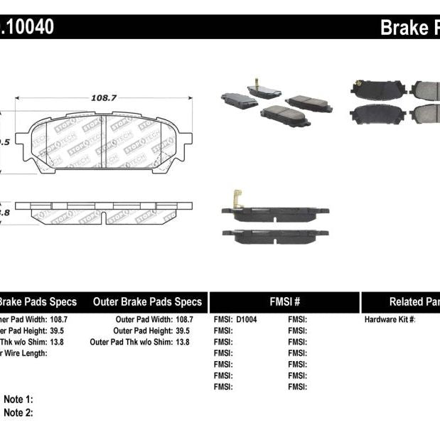 Stoptech 309.10040 - STO309.10040 - StopTech Performance 03-05 WRX Rear Brake Pads - Shipped in Europe - Tuningsupply.com