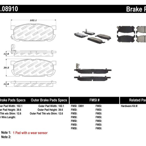 Stoptech 309.08910 - STO309.08910 - StopTech Performance 01-05 Miata w/ Sport Suspension Rear Brake Pads D891 - Shipped in Europe - Tuningsupply.com