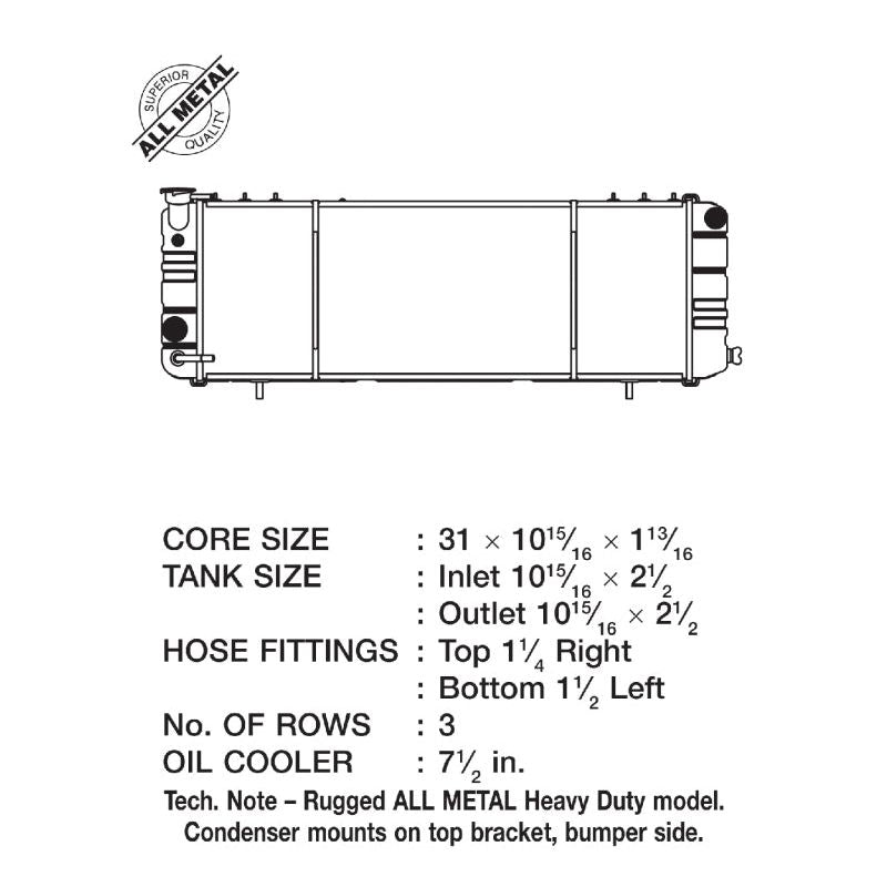 CSF 2671 - CSF2671 - CSF 91-01 Jeep Cherokee 4.0L (LHD Only) Heavy Duty 3 Row All Metal Radiator - Shipped in Europe - Tuningsupply.com