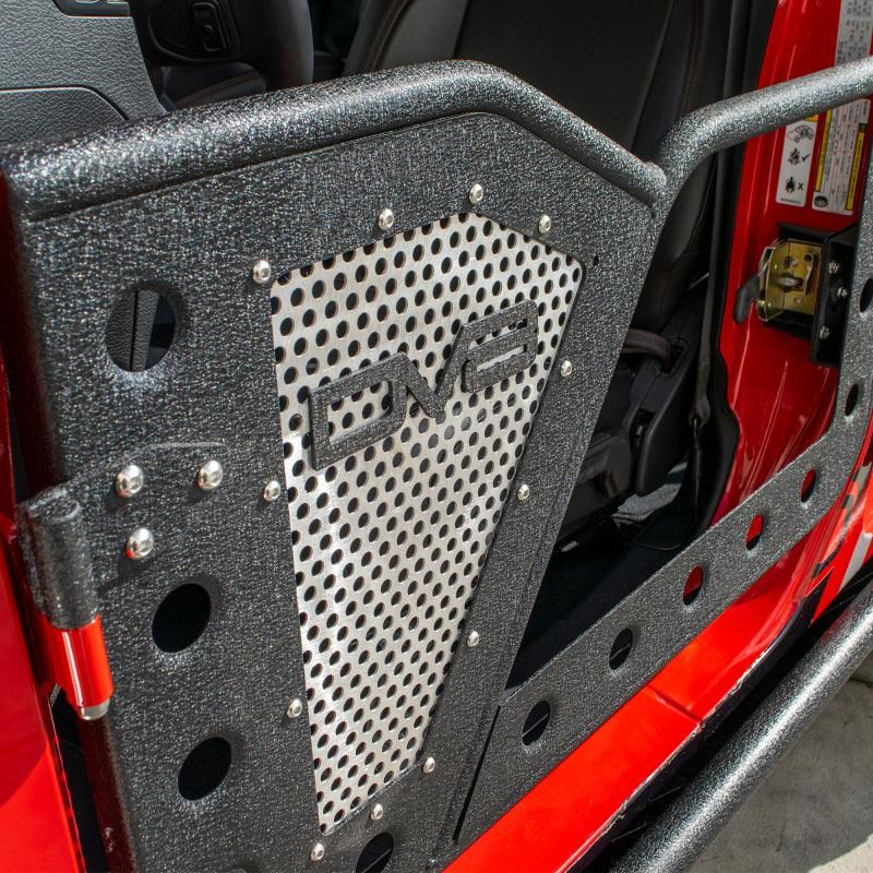 DV8 Offroad RDJL-01F - DVERDJL-01F - DV8 Offroad Jeep 18+ Wrangler JL / 20+ Gladiator JT Front Rock Doors w/ Perforated Aluminum Mesh - Shipped in Europe - Tuningsupply.com