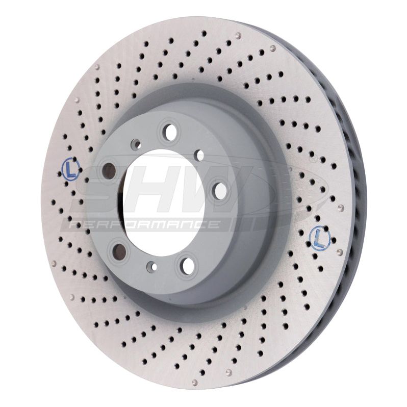 SHW Performance PRL39977 - SHWPRL39977 - SHW 07-13 Porsche 911 Turbo 3.8L w/o Ceramics Left Rear Drilled-Dimpled MB Brake Rotor (99735240502) - Shipped in Europe - Tuningsupply.com